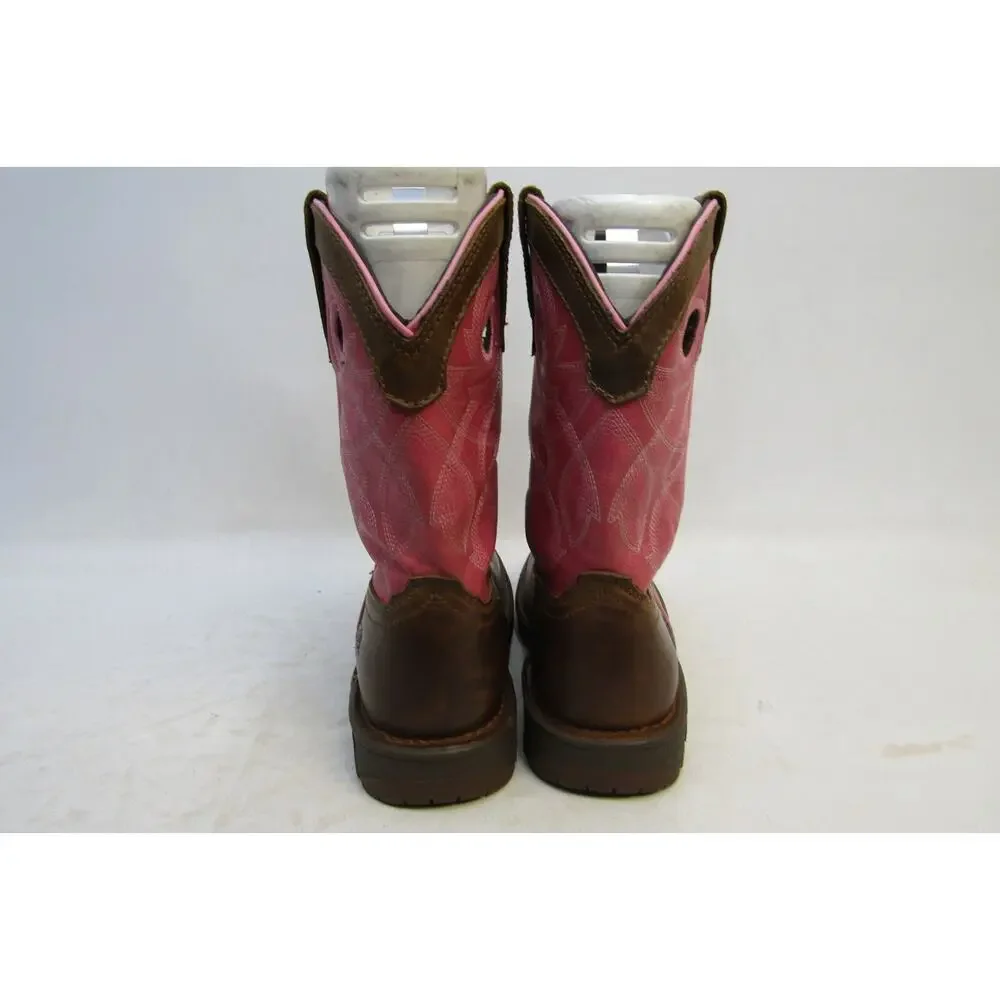 Rocky Kids Youth Size 4 M Pink Brown Leather Buckaroo Cowboy Boots